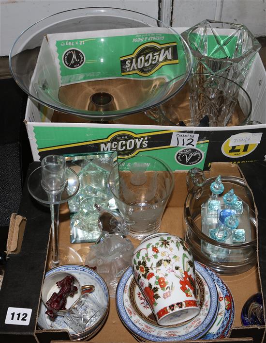 A collection of decorative ceramic vases and glassware(-)